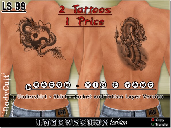 Tattoo Boys Dragon Yin&Yang 2 for1