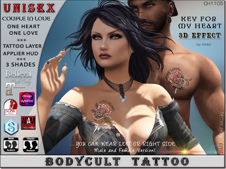BodyCult Tattoo UNISEX Couple in Love Key Heart CH1105